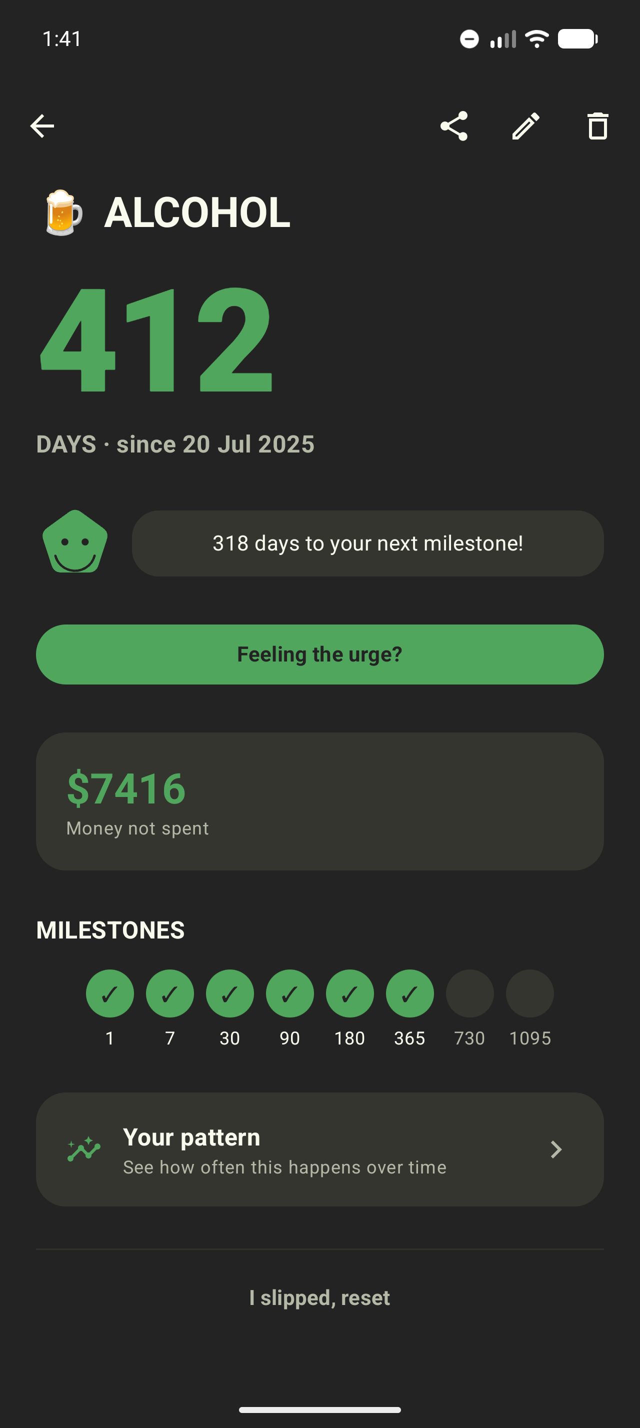 Leeward counter with days clean and money saved